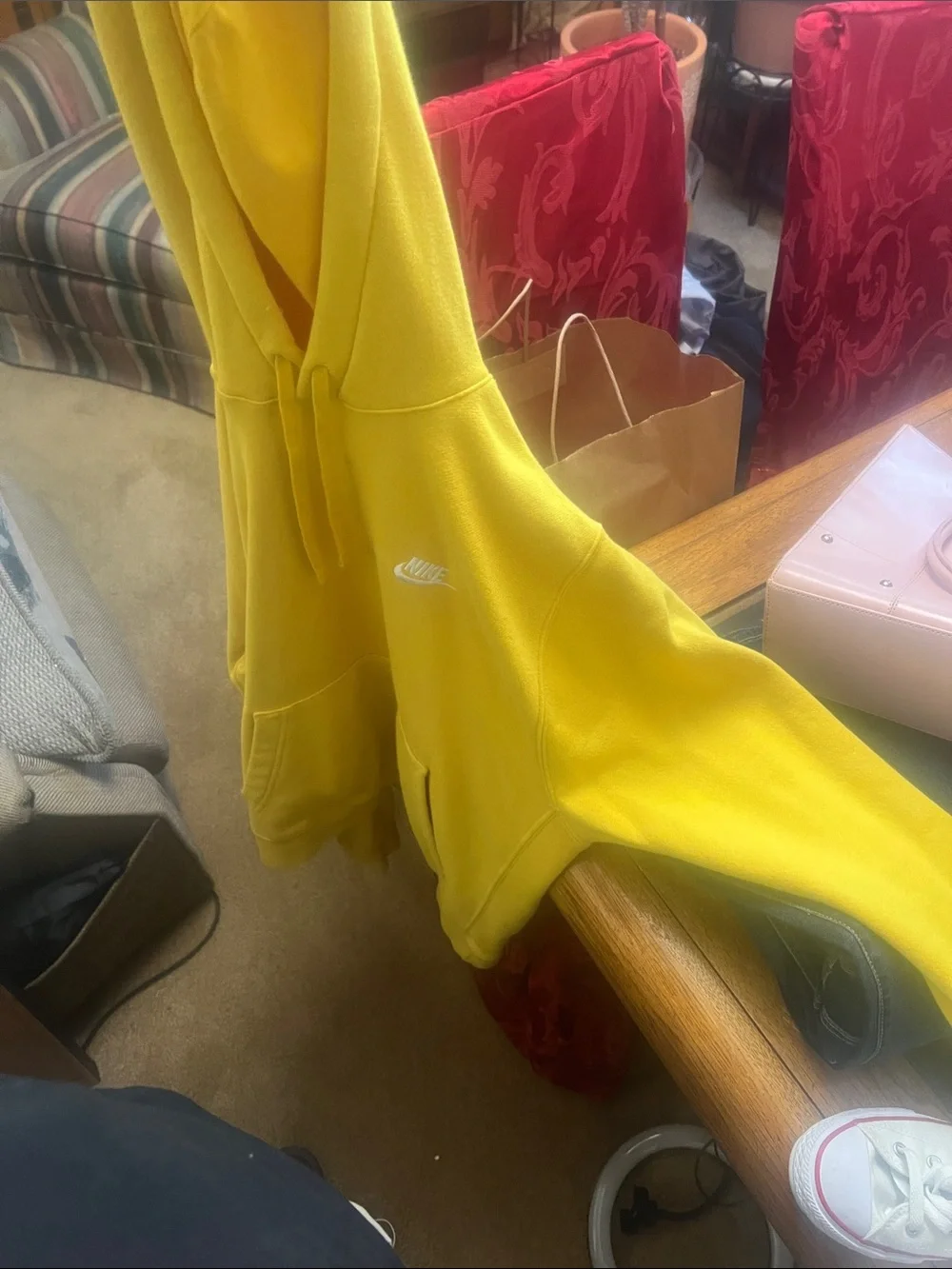 Nike Bright Yellow Pullover Hoodie with White Swoosh